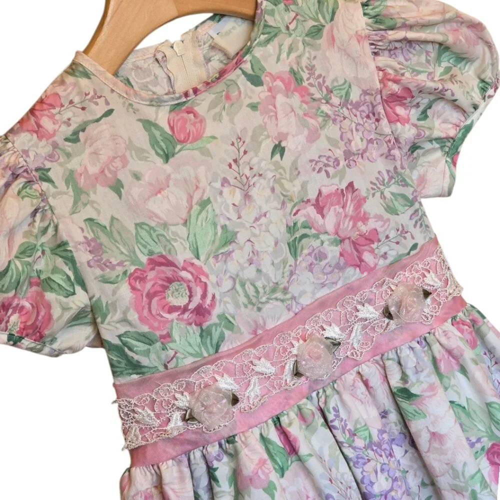 Girls Vintage RARE EDITIONS Short Sleeve Floral Dress sz 6/8